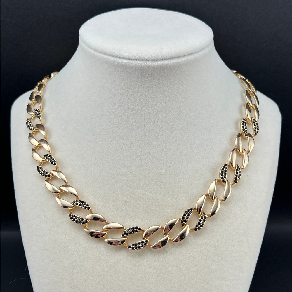 Park Lane Necklace Gold Tone Black Crystal Curb Chain